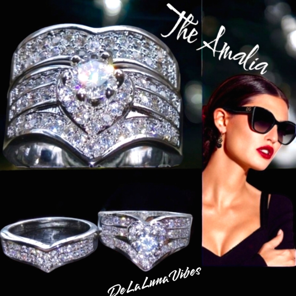 The Amalia DROP DEAD GORGEOUS White Sapphires 925 SS 2-Piece Ring Set.
